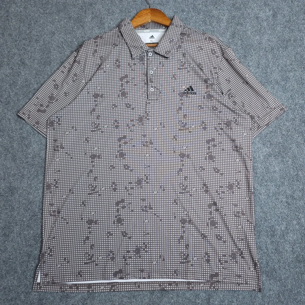 Adidas Ultimate365 Golf Polo Shirt Mens XL Grey Grid Splatter Print Performance